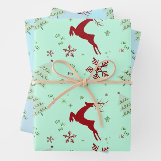 Modern Reindeer & Snowflake Gift Wrap Set Inpakpapier Vel (In situ)
