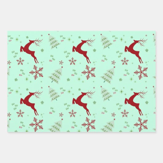 Modern Reindeer & Snowflake Gift Wrap Set Inpakpapier Vel (Voorkant)