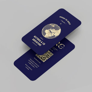 Modern Reisbureau Gold Wereldbol Midnight Blue Visitekaartje