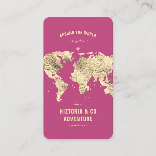 Modern reisbureau reisplanner roze kaart visitekaartje (Voorkant)