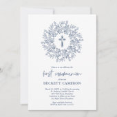 Modern Religieus Blauw Kruis Eerste Communie Kaart (Voorkant)