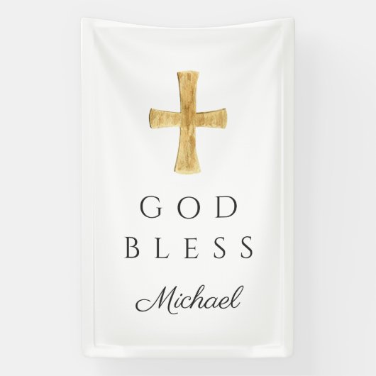 Modern religieus kruis God zegene Spandoek (Verticaal)