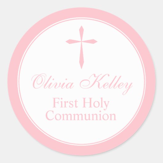 Modern religieus kruis, roze gunst tag ronde sticker (Voorkant)