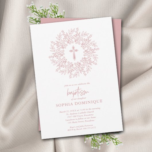 Modern Religieus Roze Kruis Doop Kaart