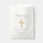 Modern religieus roze meisje eerste communie bedankzakje (Voorkant)