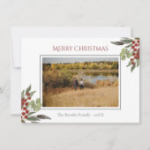 Modern religieus script Red Holly kerstfoto Feestdagenkaart (Voorkant)