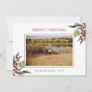 Modern religieus script Red Holly kerstfoto Feestdagenkaart