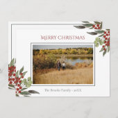 Modern religieus script Red Holly kerstfoto Feestdagenkaart (Voorkant / Achterkant)