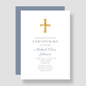 Modern Religieuze Cross Dusty Blue Christening Kaart