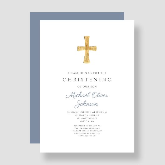 Modern Religieuze Cross Dusty Blue Christening Kaart
