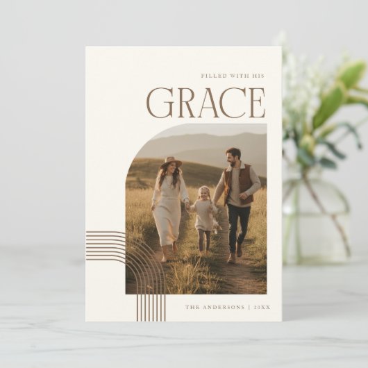 Modern Religious Christian Family Photo Christmas Feestdagenkaart (Staand voorkant)