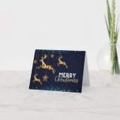 Modern Rendier Goud Kerstvakantie Kaart Blauw (Voorkant)