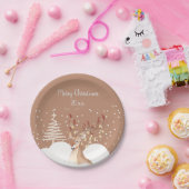 Modern Rendier Kerstfeest Bruin Papieren Bordje (Feest)