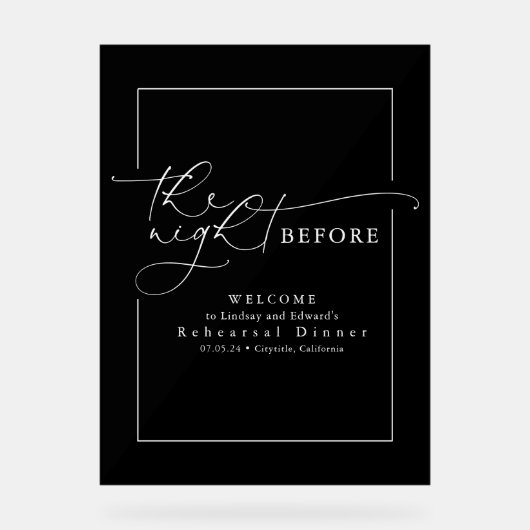 Modern repetitie diner zwart welkom acryl bord (Voorkant)