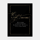 Modern repetitiediner zwart en goud welkom acryl bord (Voorkant)