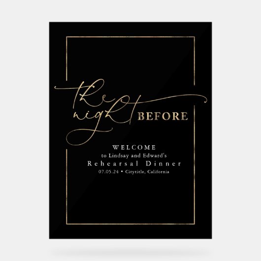 Modern repetitiediner zwart en goud welkom acryl bord (Voorkant)