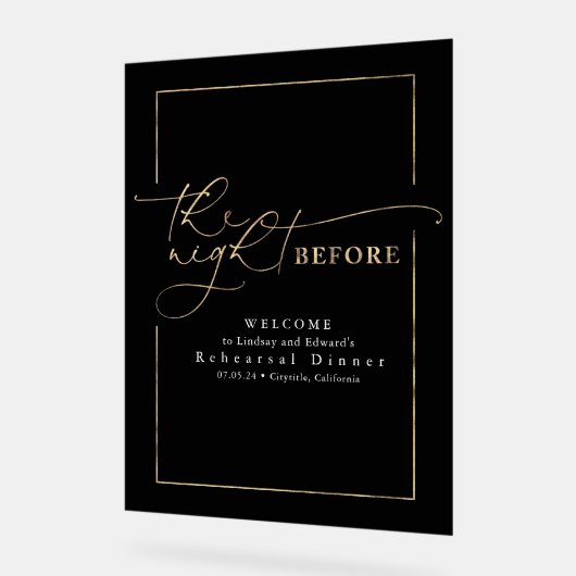 Modern repetitiediner zwart en goud welkom acryl bord (Hoek)