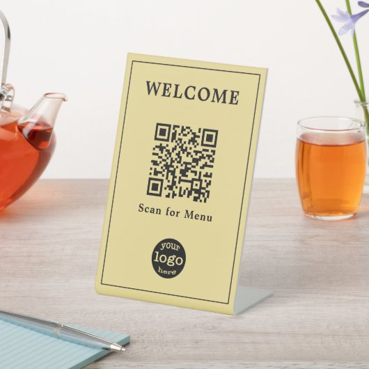 Modern Restaurant Cafe Menu QR Code Zakelijk Logo Reclamebord Met Voetstuk (Insitu)