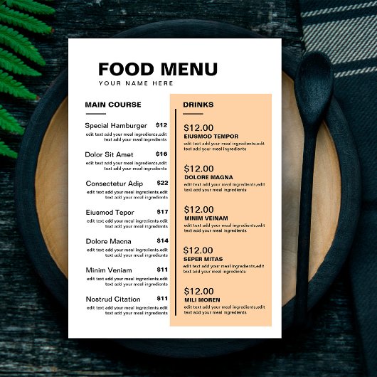 Modern Restaurant Eten Drinken Menu | Prijslijst