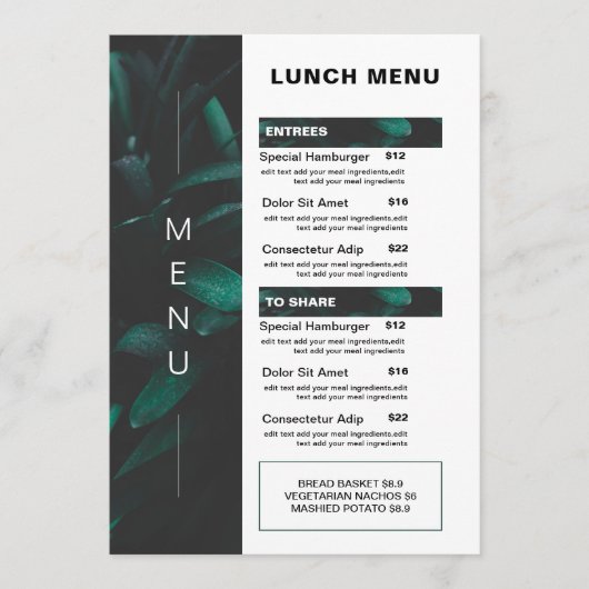Modern restaurant lunch menu | Prijslijst (Voorkant)