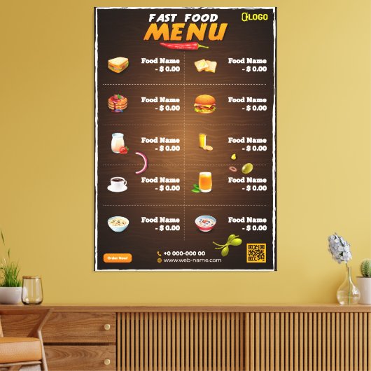 Modern restaurantmenu canvas afdruk (Insitu (Woonkamer))