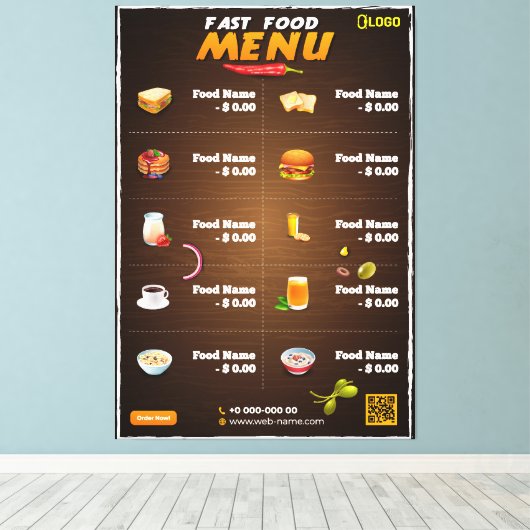 Modern restaurantmenu canvas afdruk (Insitu (Houten vloer))