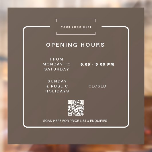 Modern Retail Business Opening Hours  Window cling Raamsticker (Vel 2)