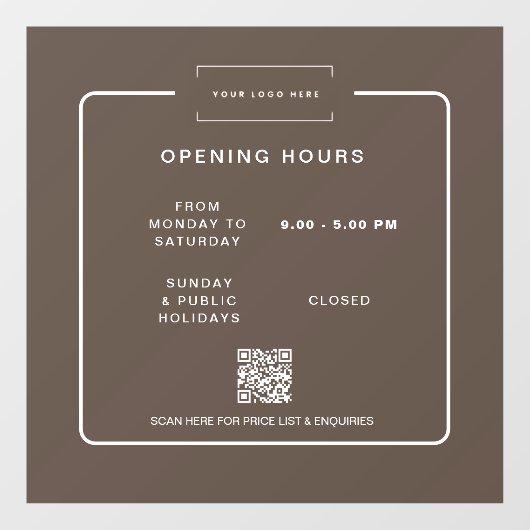 Modern Retail Business Opening Hours  Window cling Raamsticker (Vel)