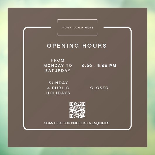 Modern Retail Business Opening Hours  Window cling Raamsticker (Vel 3)