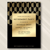 Modern Retirement Party Black and Gold Faux Foil Kaart