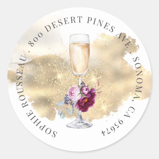 Modern Retirement Party Champagne Glitter Adres Ronde Sticker (Voorkant)