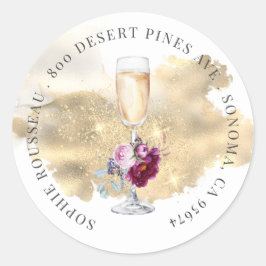 Modern Retirement Party Champagne Glitter Adres Ronde Sticker