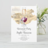 Modern Retirement Party Champagne Glitter Floral Kaart (Staand voorkant)