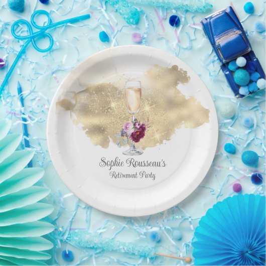 Modern Retirement Party Champagne Glitter Napkins Papieren Bordje (Feest)
