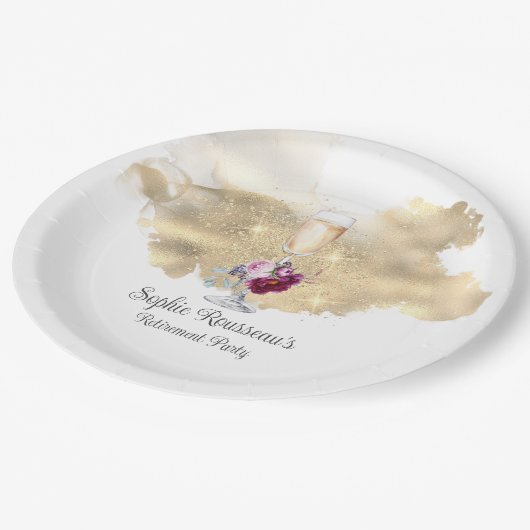 Modern Retirement Party Champagne Glitter Napkins Papieren Bordje (Gekanteld)
