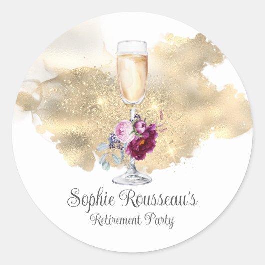 Modern Retirement Party Champagne Glitter Ronde Sticker (Voorkant)