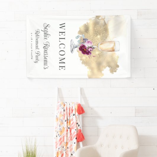 Modern Retirement Party Champagne Glitter Welkom Spandoek (Insitu)