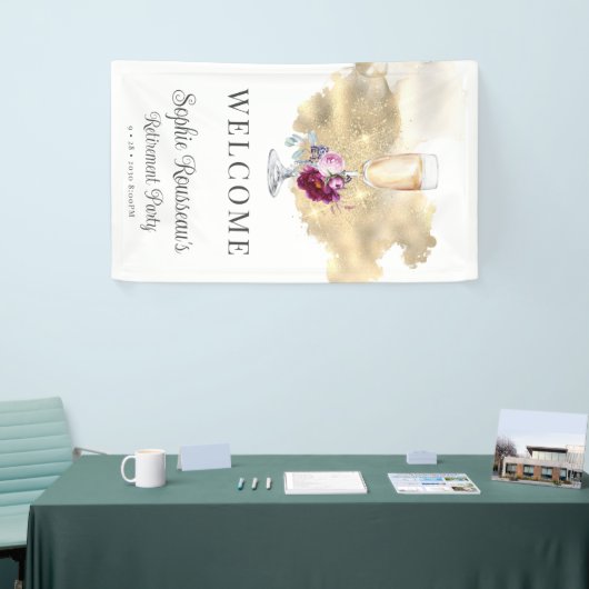 Modern Retirement Party Champagne Glitter Welkom Spandoek (Beurs)
