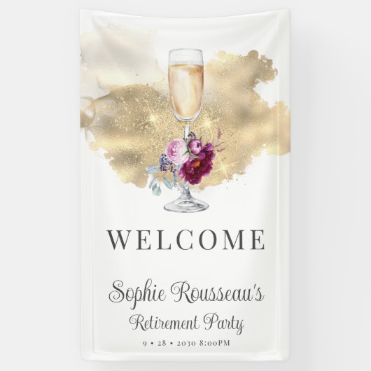 Modern Retirement Party Champagne Glitter Welkom Spandoek (Verticaal)
