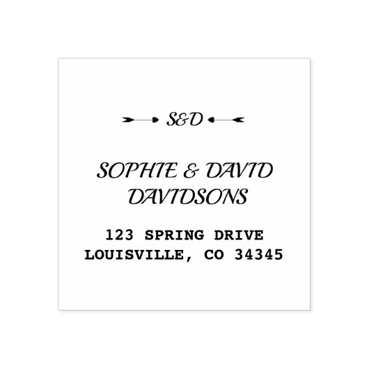 Modern Retour Adres Pijlen Harten Monogram Rubberstempel (Afrduk)