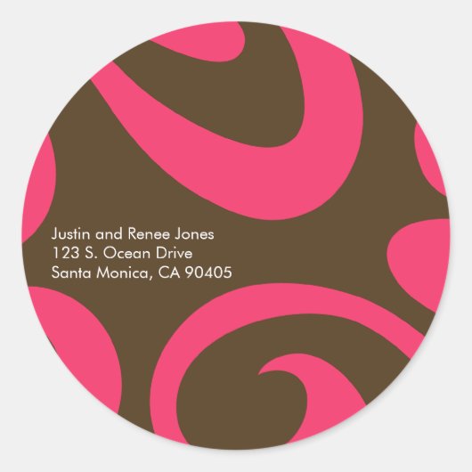 Modern retour adreslabel - bruin & roze ronde sticker (Voorkant)