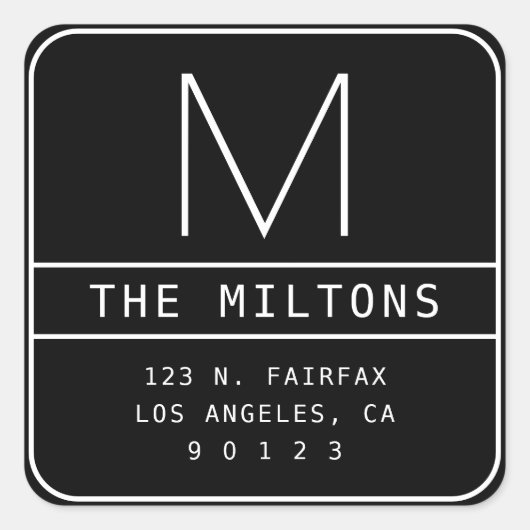 Modern retouradres en -monogram | Zwart-wit Vierkante Sticker (Voorkant)