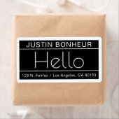 Modern retouradres met het woord "Hallo" zwart-wit Etiket (Insitu)