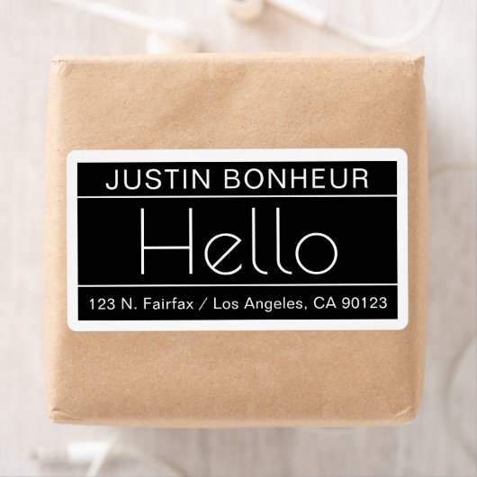 Modern retouradres met het woord "Hallo" zwart-wit Etiket (Insitu)