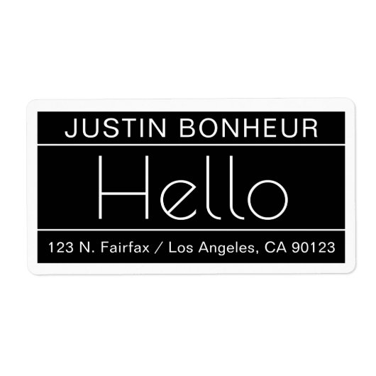Modern retouradres met het woord "Hallo" zwart-wit Etiket (Voorkant)