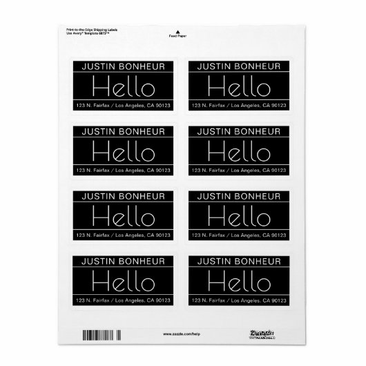 Modern retouradres met het woord "Hallo" zwart-wit Etiket (Full Sheet)