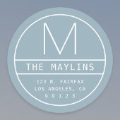 Modern retouradres & monogram | Dusty Blue Ronde Sticker