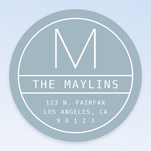 Modern retouradres & monogram | Dusty Blue Ronde Sticker