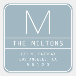 Modern retouradres & monogram | Dusty Blue Vierkante Sticker