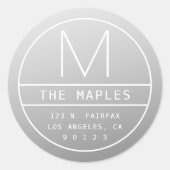 Modern retouradres & monogram | Gradiënt grijs Ronde Sticker (Voorkant)